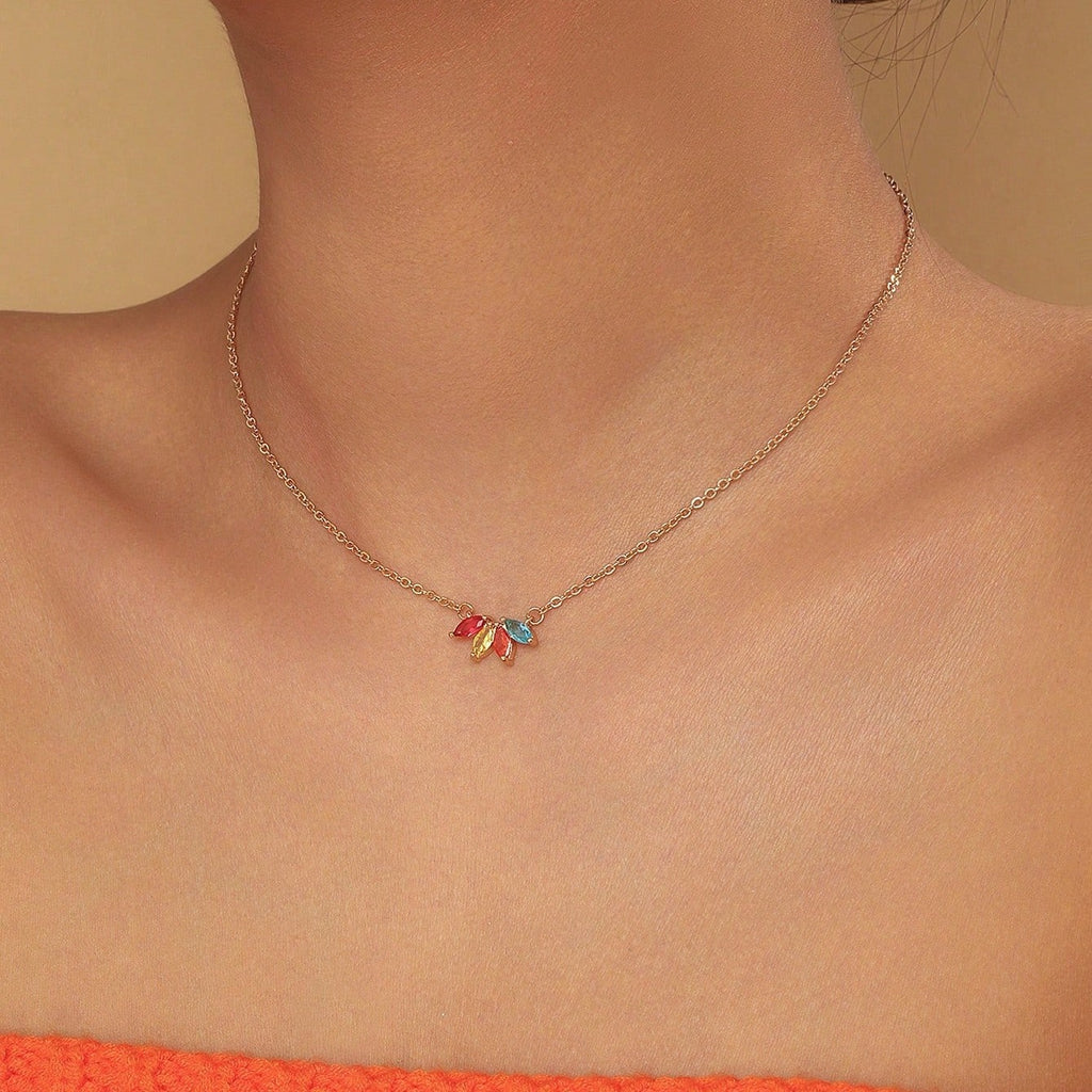 Collana con Foglia in Strass per Donna