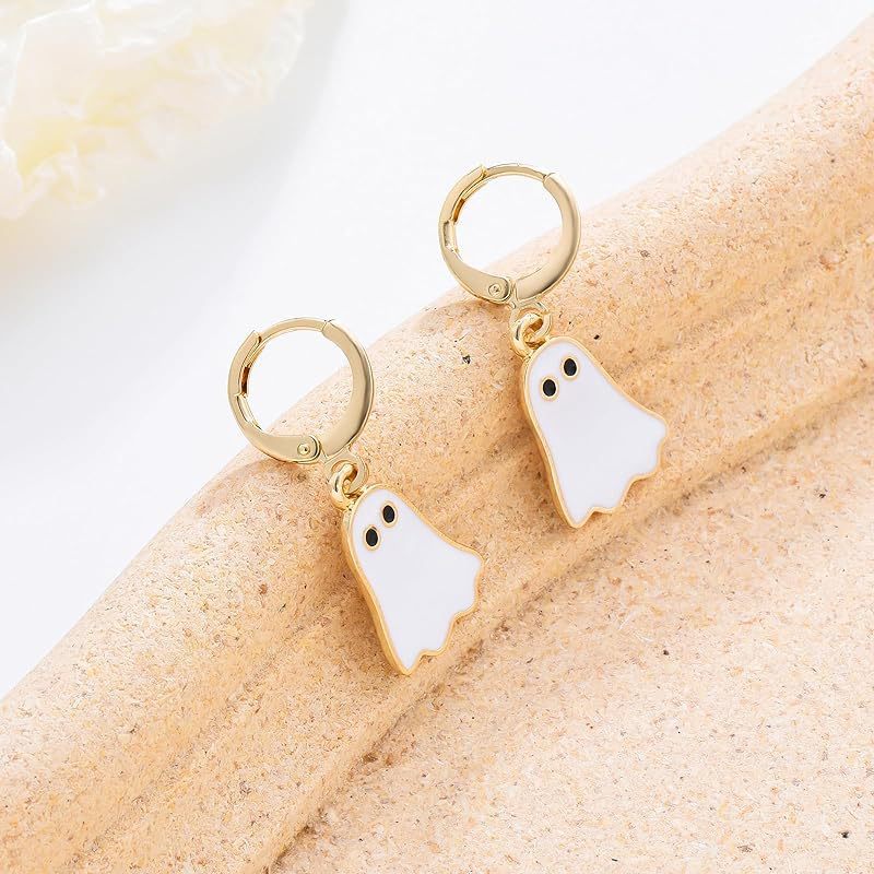 Orecchini Huggie a Cerchio in Oro a Forma di Fantasma