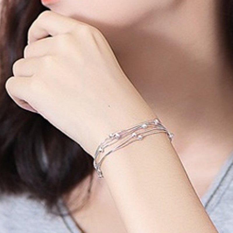 Bracciale a Più Strati con Perline in Argento Sterling S925 da Donna