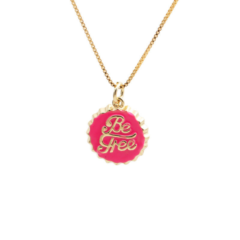 Collana con Pendente “Be Free” a Forma di Tappo in Rame Placcato Oro 18K