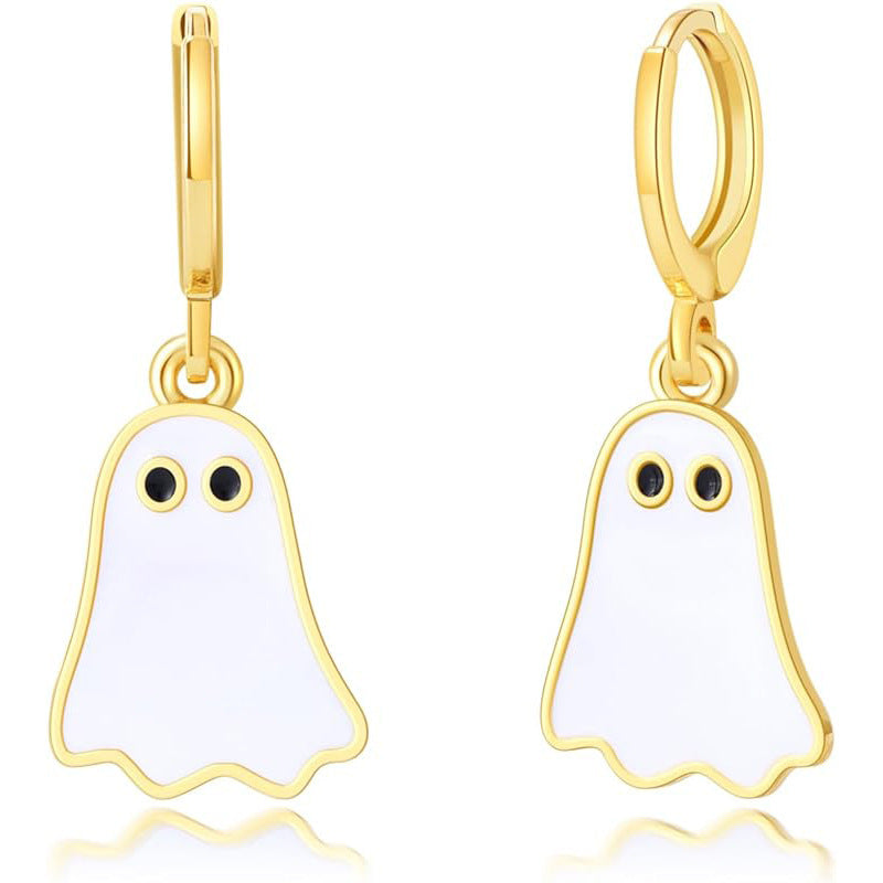 Orecchini Huggie a Cerchio in Oro a Forma di Fantasma