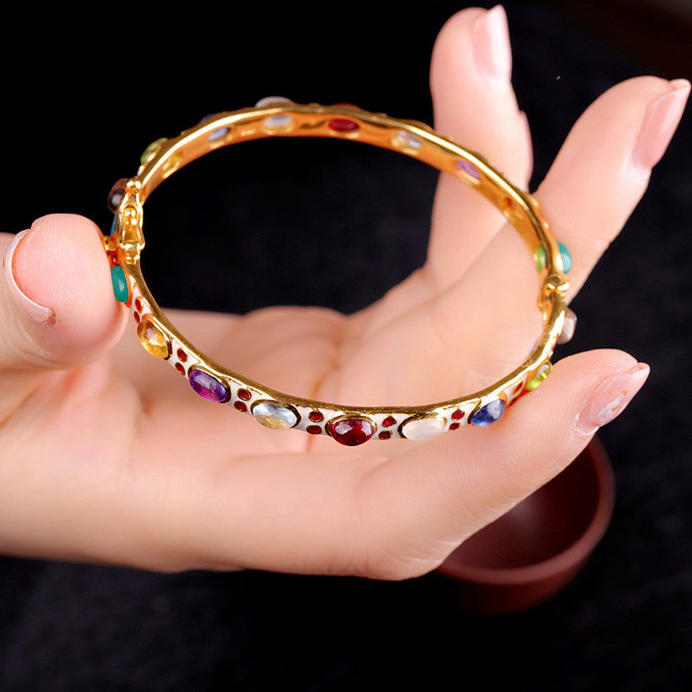 Bracciale in argento smaltato con pietre colorate
