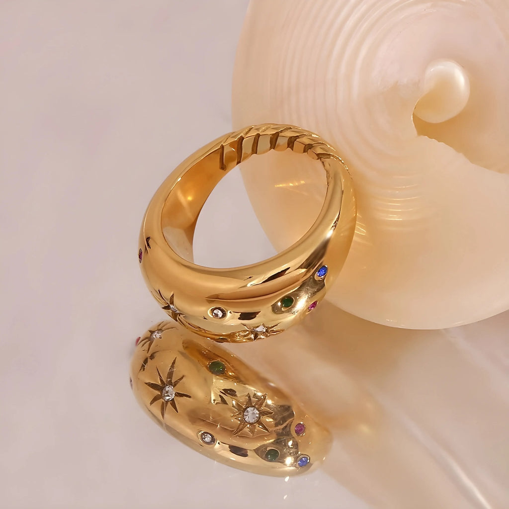 Anello BEHI CAMILA - Acciaio Oro PVD, Zirconi Stellati | BEHI MILANO - gioielliperfetti.it