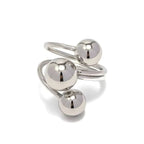 Anello BEHI MIA donna moderno in acciaio inossidabile argento con tre sfere lucide, design a spirale.