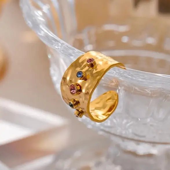 Anello BEHI AZZU Regolabile - Acciaio Placcato Oro 18k | BEHI MILANO - gioielliperfetti.it