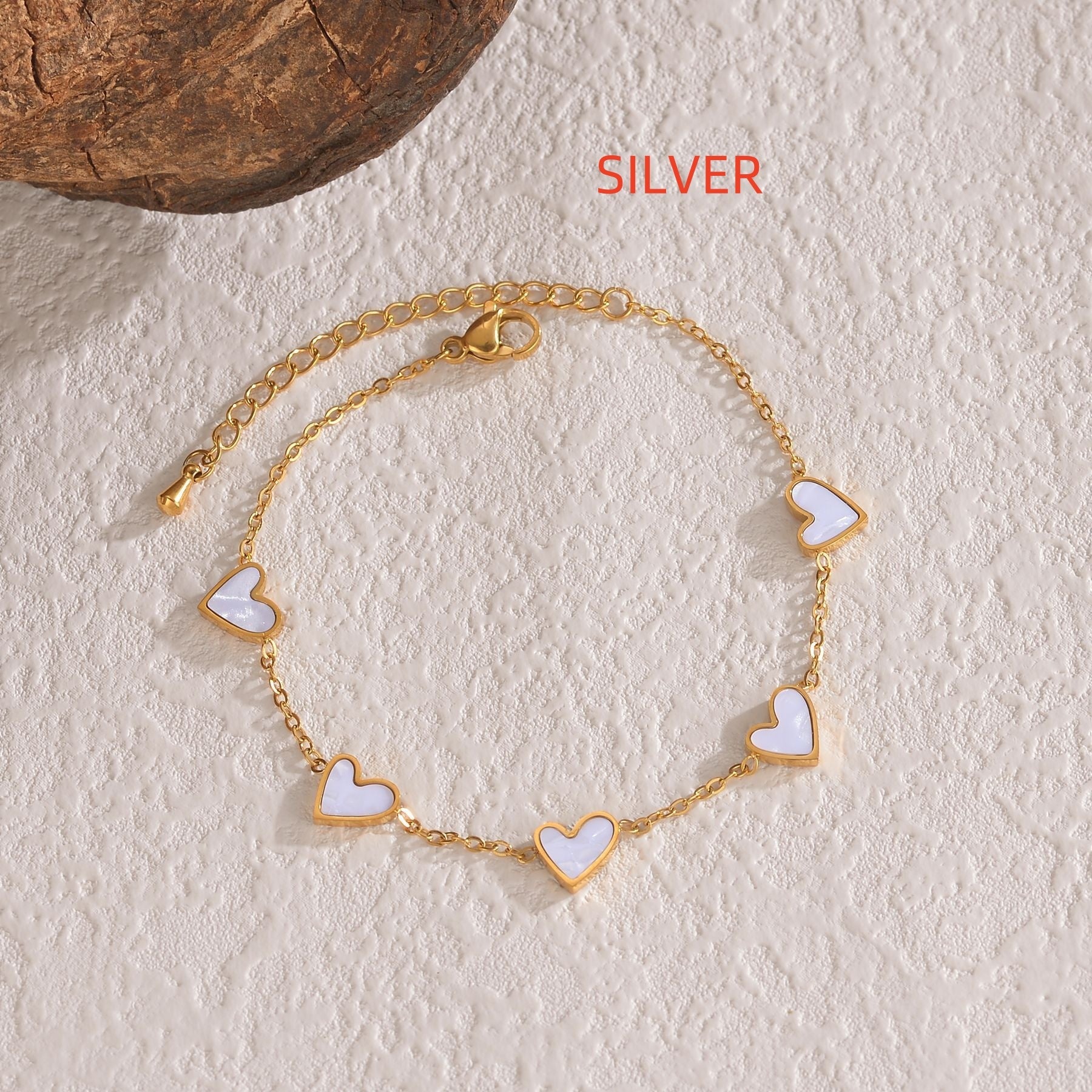 Bracciale in Acciaio Inossidabile con Cuore Smaltato