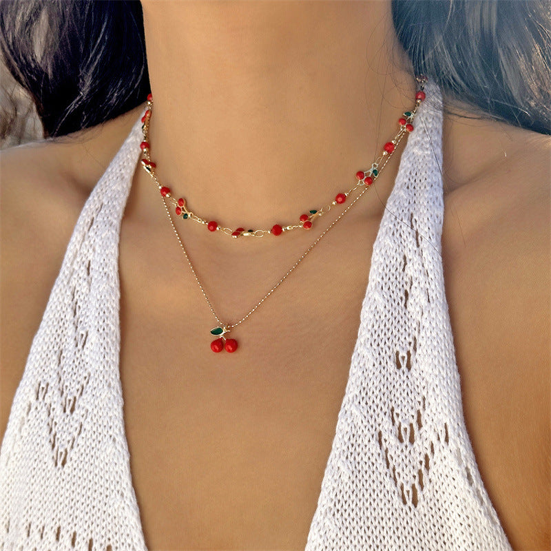 Collana, Bracciale e Cavigliera con Ciondolo a Ciliegia Rossa