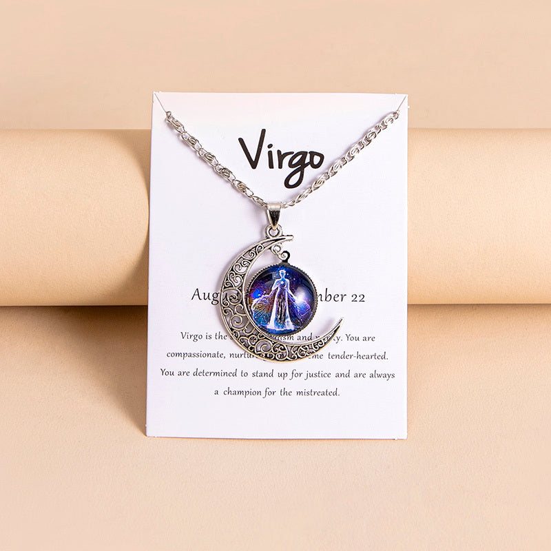 Collana Donna con Ciondolo Luna e 12 Charms Zodiaco in Vetro