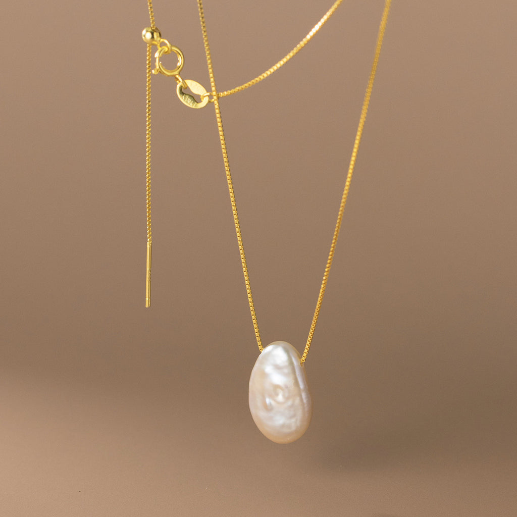Collana in Argento S925 con Perla Piatta Irregolare