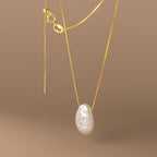 Collana in Argento S925 con Perla Piatta Irregolare