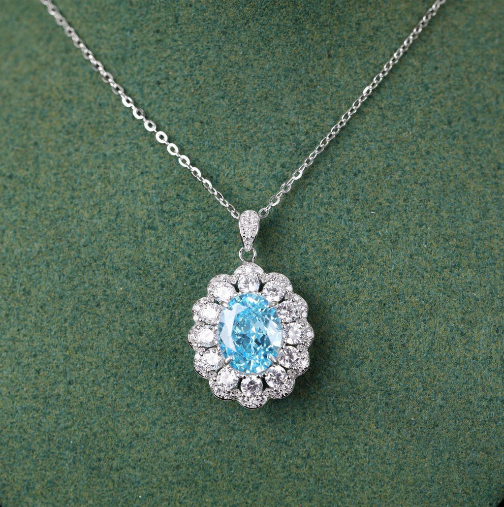Collana con Fiore di Ghiaccio Blu in Argento 925