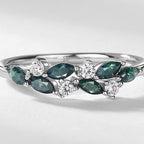 Anello Geometrico con Foglia e Pietra Verde Muschio Argento 925