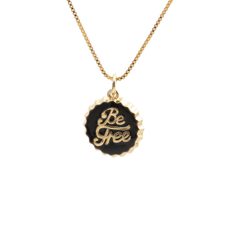 Collana con Pendente “Be Free” a Forma di Tappo in Rame Placcato Oro 18K