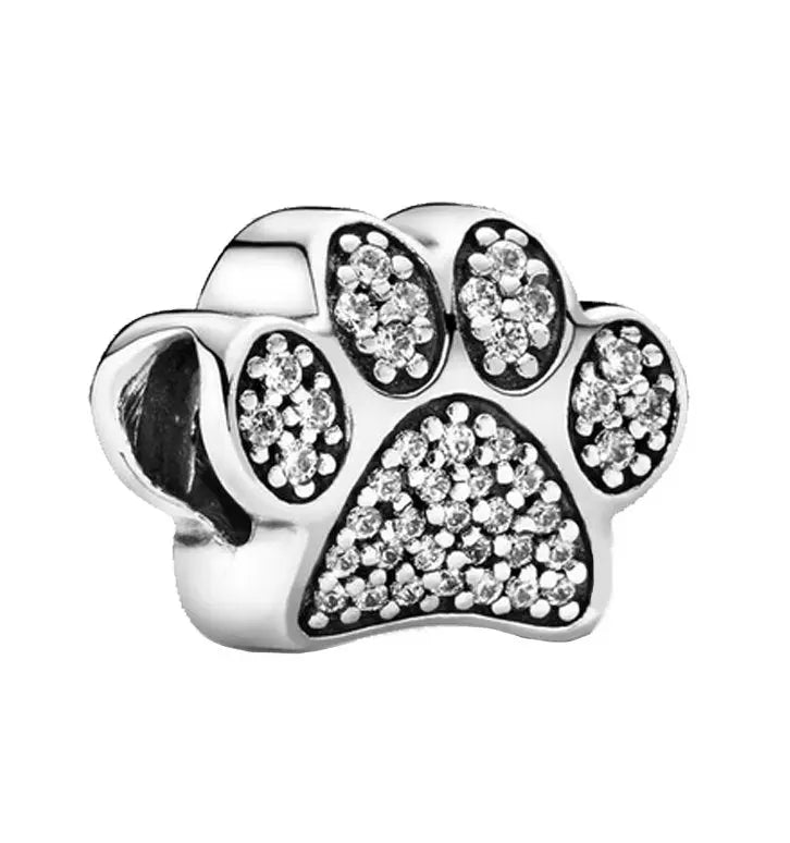 Charm Zampa 'My PET' in argento S925, con zirconi bianchi scintillanti, per Filo Rosso del Destino