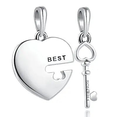 Charm Amicizia "Best Friends" in Argento S925 - Cuore & Chiave per Bracciale Filo Rosso | gioielliperfetti.it - gioielliperfetti.it