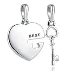Charm Amicizia "Best Friends" in Argento S925 - Cuore & Chiave per Bracciale Filo Rosso | gioielliperfetti.it - gioielliperfetti.it