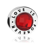 Charm Argento S925 "Love is Forever" per bracciale Filo Rosso Destino con gemma rossa sfaccettata