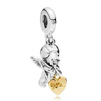Charm Cupido in argento S925 con ali e arco, cuore dorato "you", perfetto per Filo Rosso.