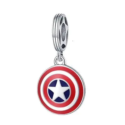 Charm Argento S925 'Mio Super Eroe' con scudo rosso, bianco e blu e stella bianca