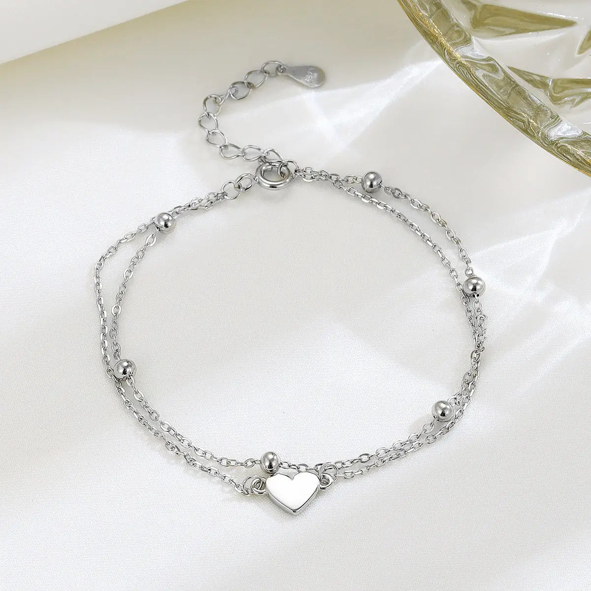 Bracciale Doppi Strati Cuore Argento S925 Regolabile - Eleganza Luminosa | Gioielli Perfetti - gioielliperfetti.it