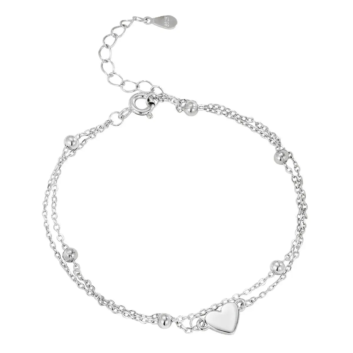 Bracciale Doppi Strati Cuore Argento S925 Regolabile - Eleganza Luminosa | Gioielli Perfetti - gioielliperfetti.it