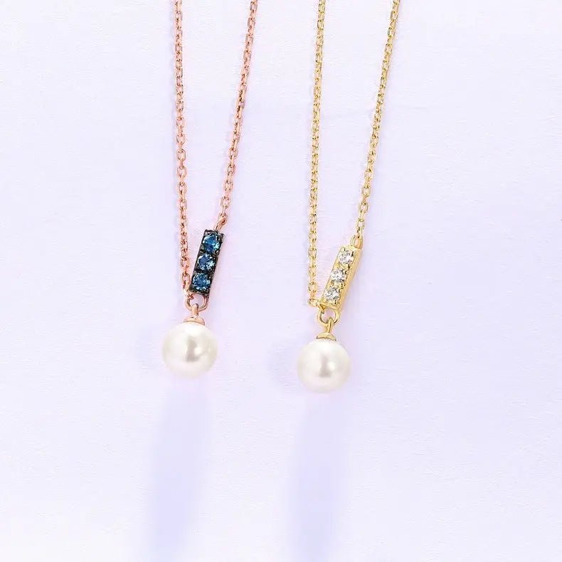Collana Pendente Oro Rosa 14K con Perle d'Acqua Dolce e Zirconi London Blue - Eleganza Raffinata | Gioielli Perfetti - gioielliperfetti.it