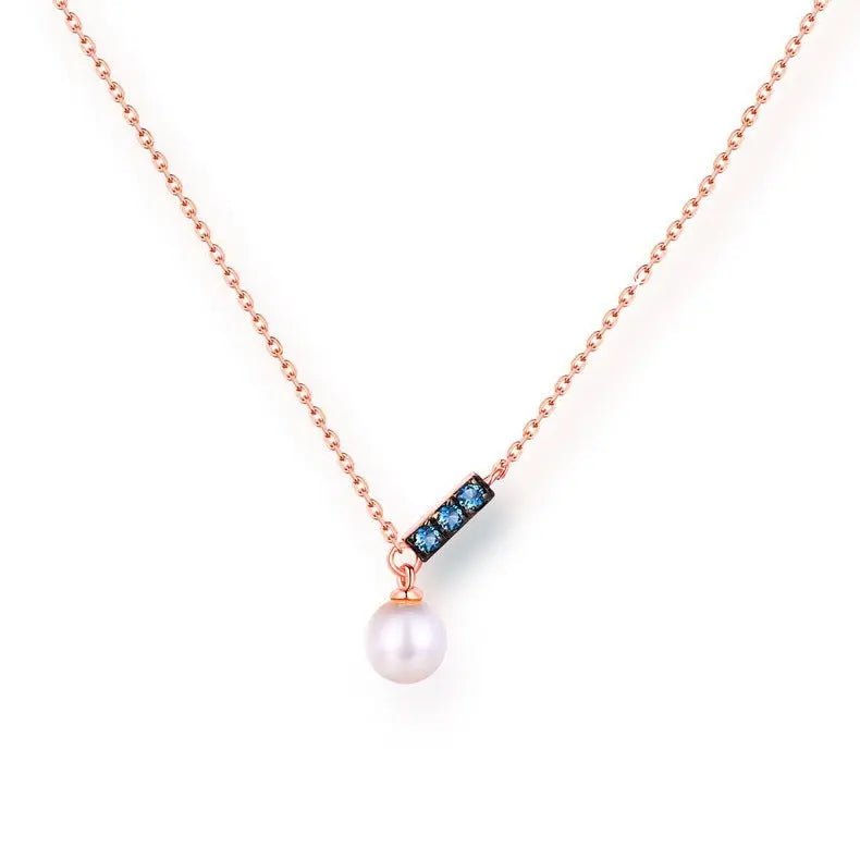 Collana Pendente Oro Rosa 14K con Perle d'Acqua Dolce e Zirconi London Blue - Eleganza Raffinata | Gioielli Perfetti - gioielliperfetti.it