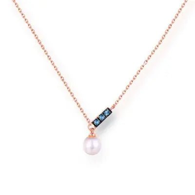 Collana Pendente Oro Rosa 14K con Perle d'Acqua Dolce e Zirconi London Blue - Eleganza Raffinata | Gioielli Perfetti - gioielliperfetti.it