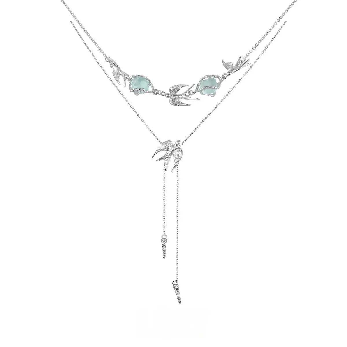 Collana Uccello Volante in Fluorite Naturale - Argento 925 Placcato Oro Bianco | Gioielli Perfetti - gioielliperfetti.it