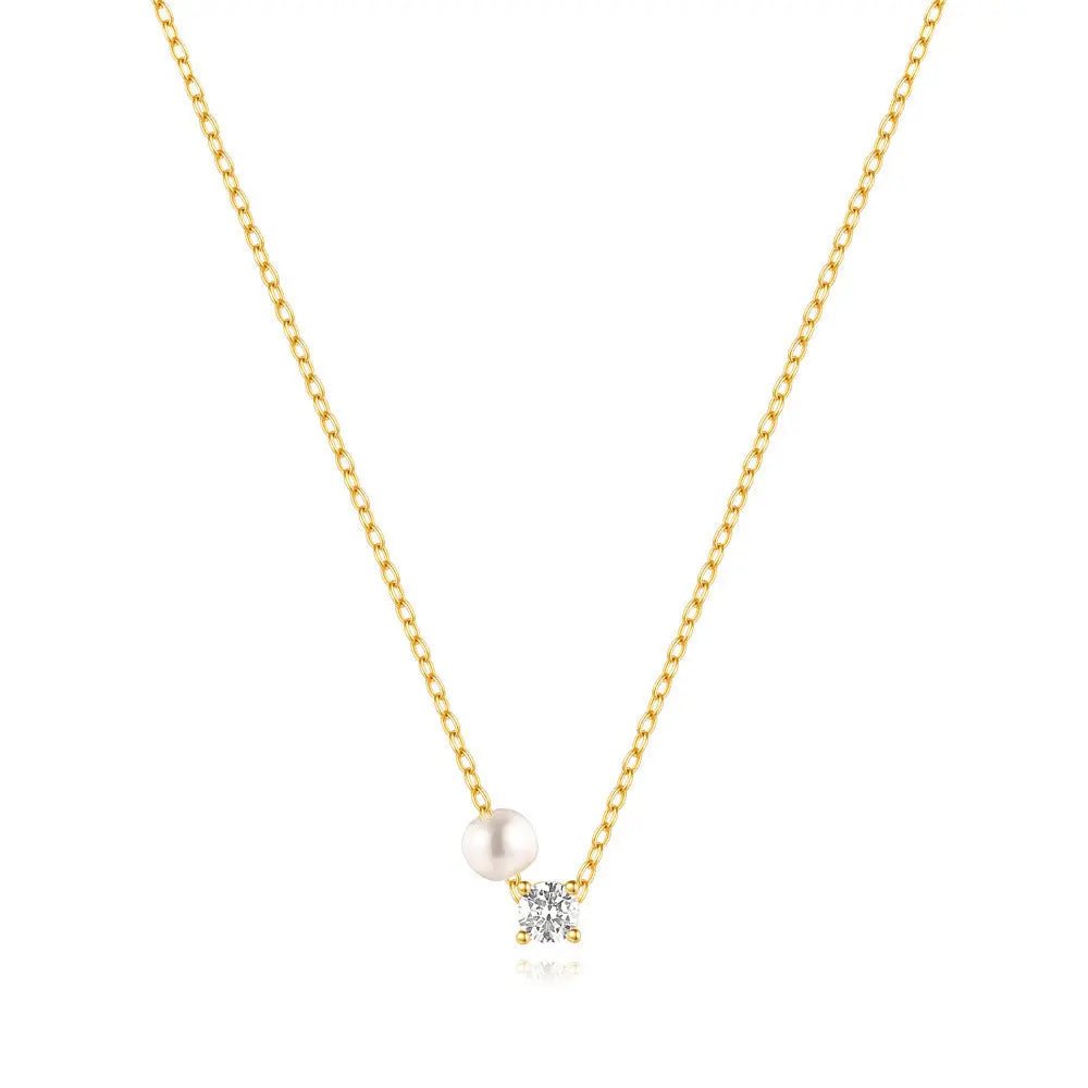 Collana Raffinata Oro 925 con Perla e Design Geometrico Coreano | Gioielli Perfetti - gioielliperfetti.it