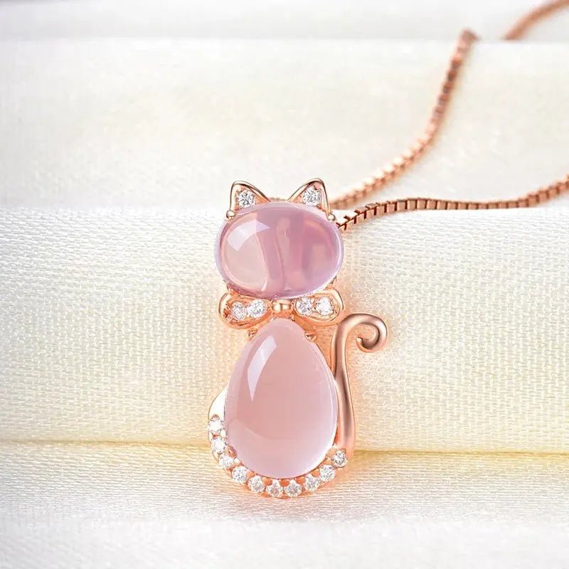 Collana Gatto Incantato in Oro Rosa Placcato con Quarzo Rosa Naturale | Gioielli Perfetti - gioielliperfetti.it