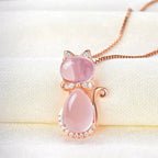 Collana Gatto Incantato in Oro Rosa Placcato con Quarzo Rosa Naturale | Gioielli Perfetti - gioielliperfetti.it