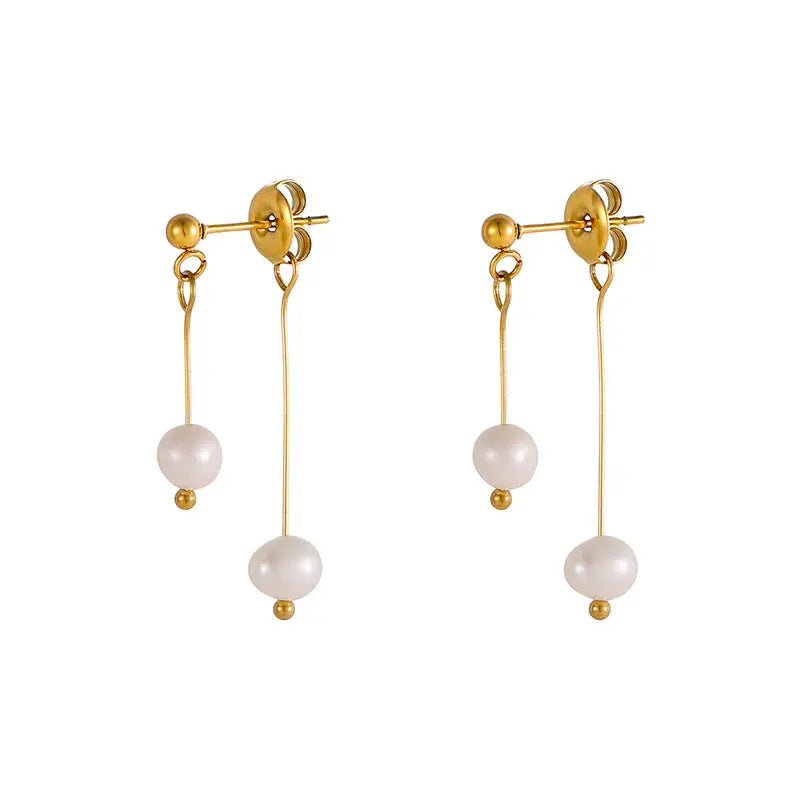 Orecchini Doppia Perla d'Acqua Dolce in Acciaio Inossidabile - Eleganza Raffinata | Gioielli Perfetti - gioielliperfetti.it