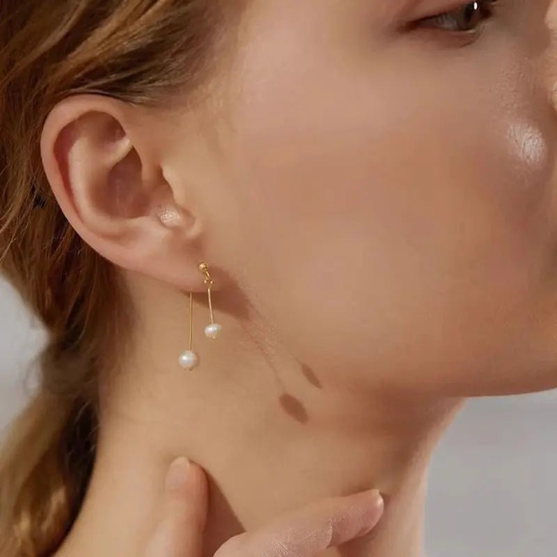 Orecchini Doppia Perla d'Acqua Dolce in Acciaio Inossidabile - Eleganza Raffinata | Gioielli Perfetti - gioielliperfetti.it