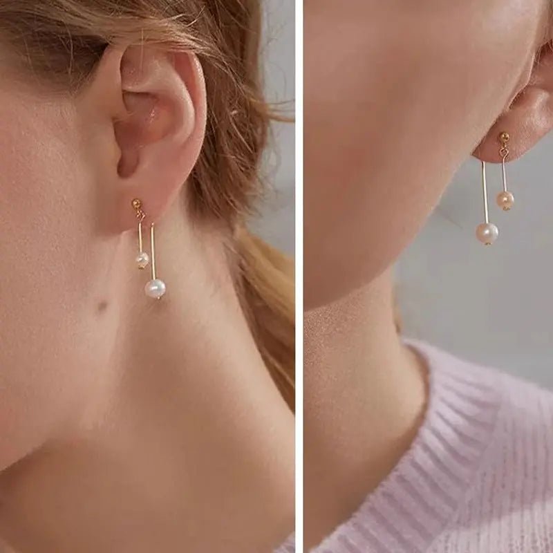 Orecchini Doppia Perla d'Acqua Dolce in Acciaio Inossidabile - Eleganza Raffinata | Gioielli Perfetti - gioielliperfetti.it