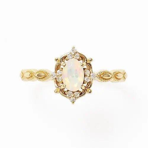 Anello Vintage Opale Naturale - Argento 925 Placcato Oro 10K | GioielliPerfetti - gioielliperfetti.it