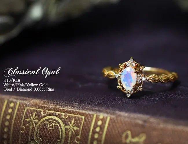 Anello Vintage Opale Naturale - Argento 925 Placcato Oro 10K | GioielliPerfetti - gioielliperfetti.it