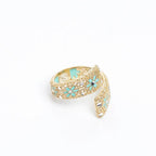 Verstellbarer Drama Baby-Ring aus 18 Karat Gold, handgefertigt, emailliert mit türkisfarbener Emaille, Diamanten und Blumenmotiv.