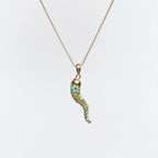 Collana MINA MINA con cornetto portafortuna in argento 925 placcato oro 18k e smalto turchese, dettagli dorati
