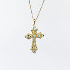 Collana croce media MINA MINA in argento 925 placcato oro 18k con filigrana, smalto celeste e nero