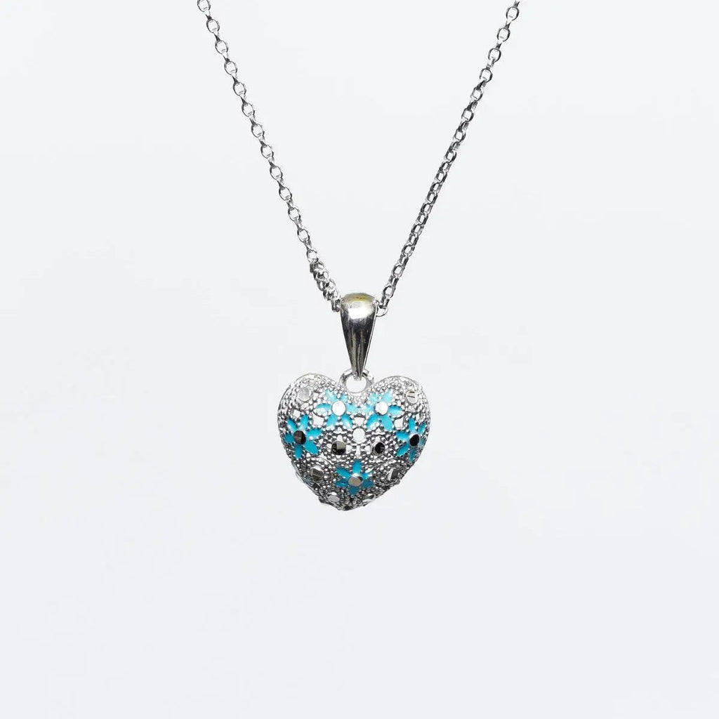 Collana Mini Cuore in argento 925, pendente a cuore smaltato color turchese, raffinato design italiano.