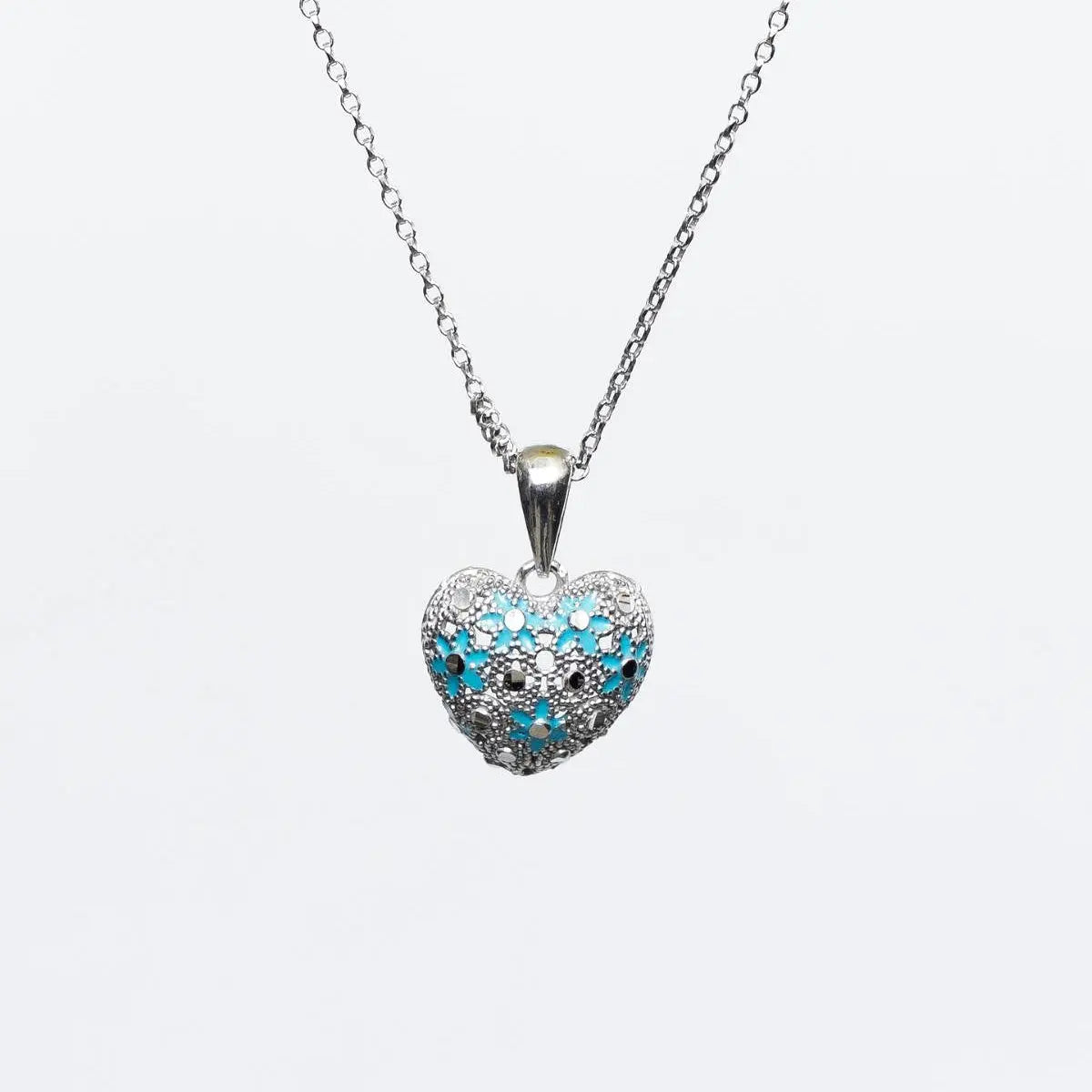 Collana Mini Cuore in argento 925, pendente a cuore smaltato color turchese, raffinato design italiano.