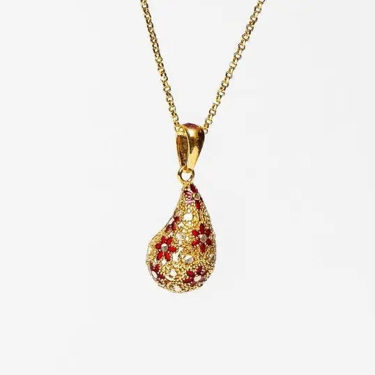 Collana Goccia "Drop It" placcata oro 18K, ciondolo con micro cristalli rossi e bianchi MINA MINA
