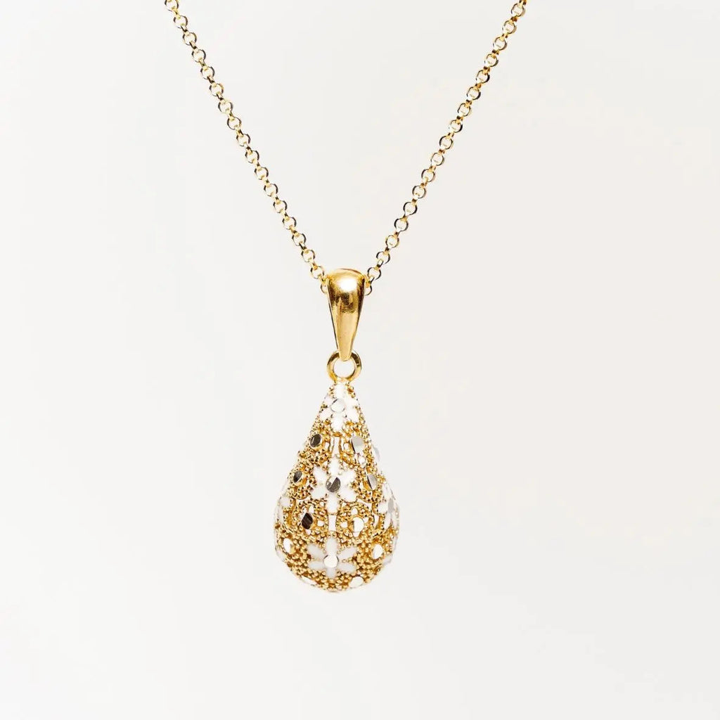 Collana Goccia "Drop It" in argento 925 placcato oro 18K, pendente bicolore oro e argento. Gioielliperfetti.