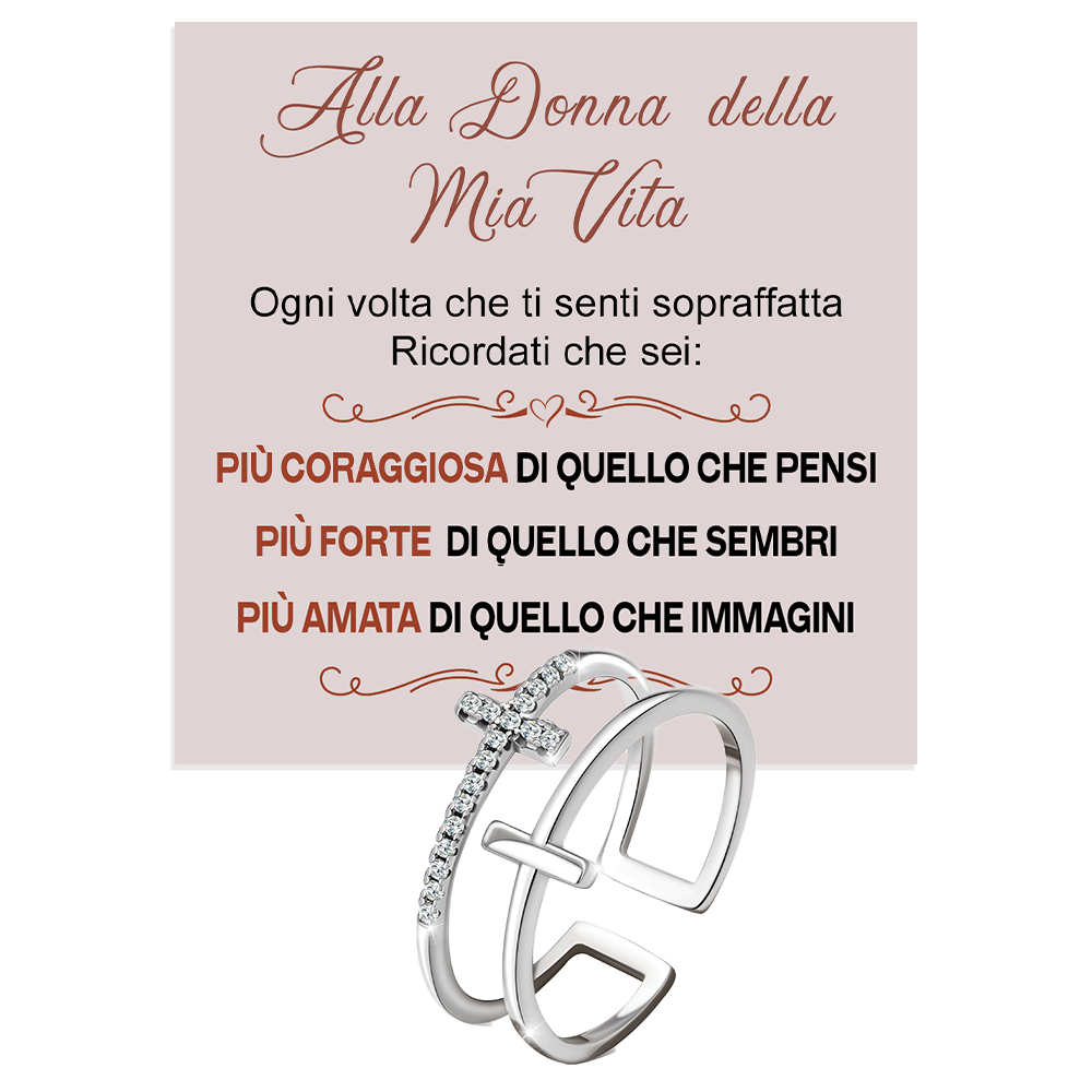 💝 Anello da donna in Argento 925 Donna della Mia Vita - Croce ✨ Regalo Romantico - gioielliperfetti.it