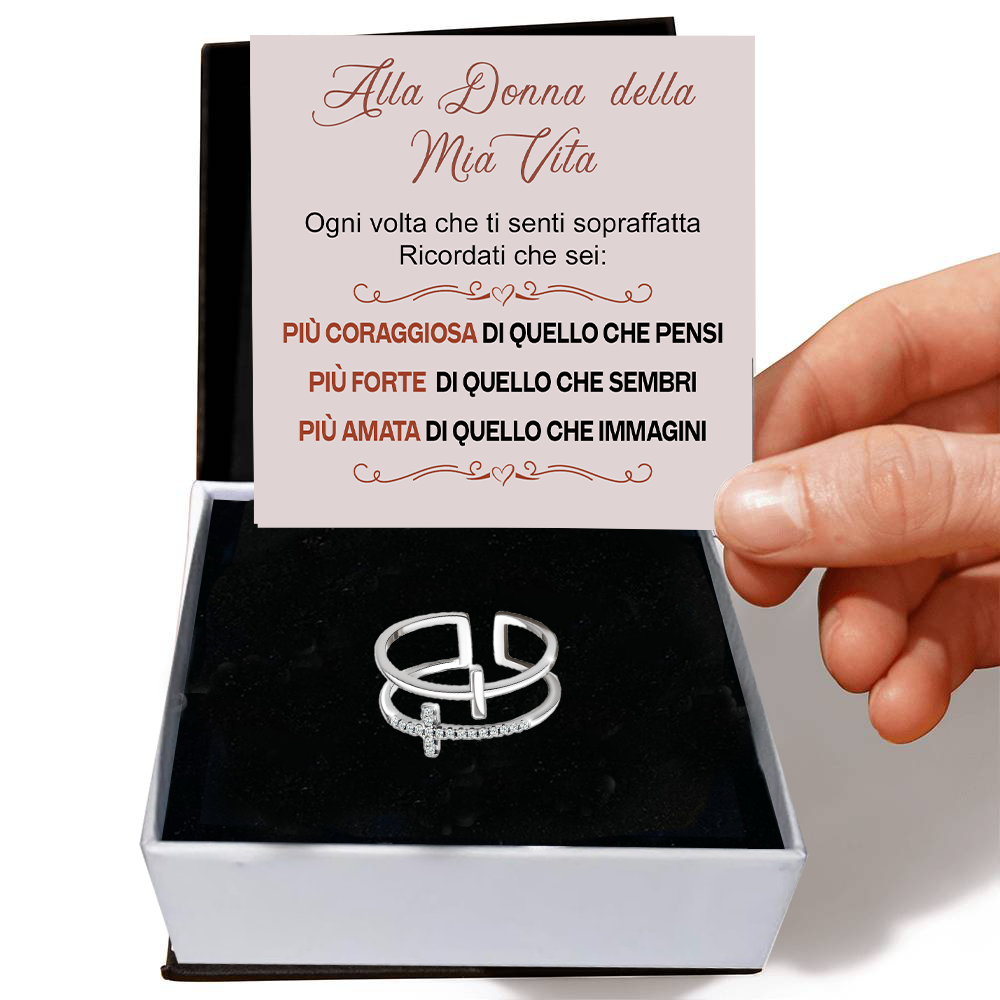 💝 Anello da donna in Argento 925 Donna della Mia Vita - Croce ✨ Regalo Romantico - gioielliperfetti.it