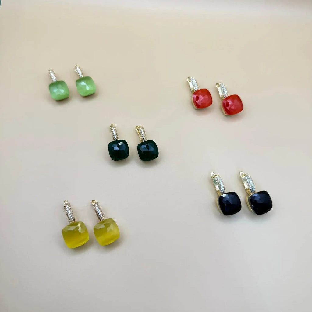 Orecchini Luna Gem - Eleganza Placcata Oro con Pietre Naturali a Cuscino | gioielliperfetti.it - gioielliperfetti.it